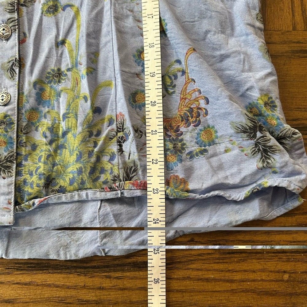 Tianello Blue Floral 3/4 Sleeve Mandarin Collar Button Princess Cut Womens Large - Picture 13 of 16